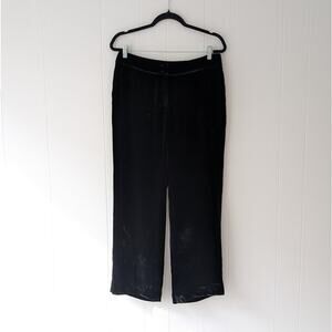 Swing Black Velvet Silk Blend Mid-rise Wide Leg Ankle Trousers Pants, size FR 40